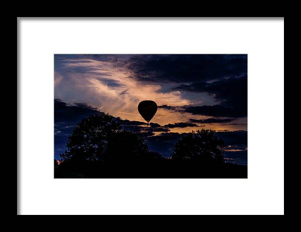 Aerial Framed Print featuring the photograph Hot Air Balloon Silhouette At Dusk by Scott Lyons