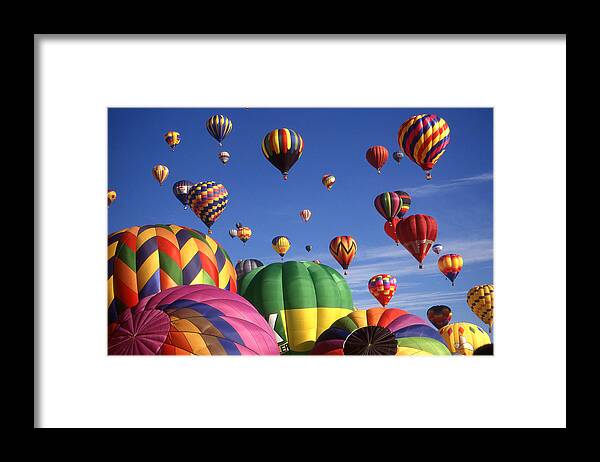 Hot+air+balloons Framed Print featuring the photograph Beautiful Balloons On Blue Sky - Color Photo by Peter Potter