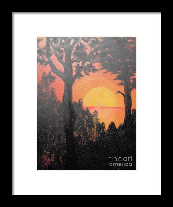 Landscape Sunset Tropical Orange Framed Print featuring the painting Hot by Saundra Johnson