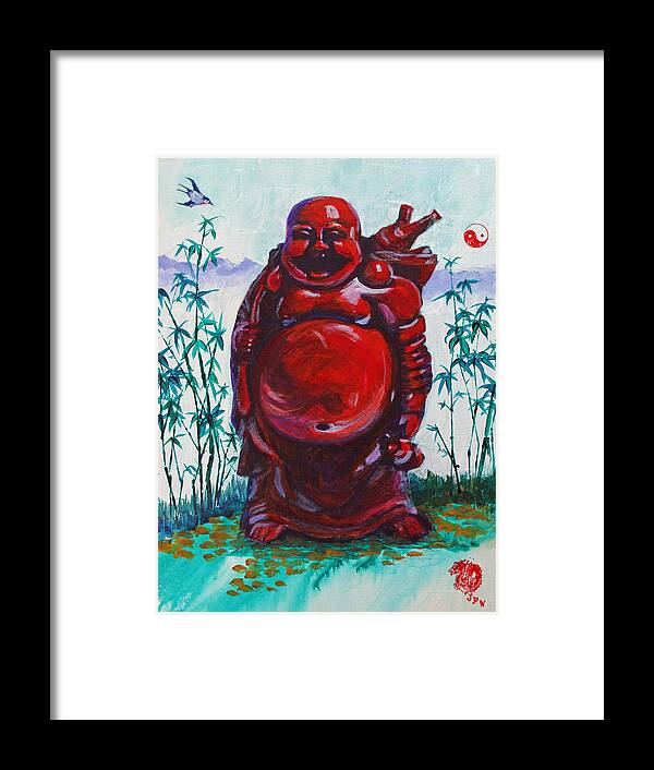 Hotai Framed Print featuring the painting Hotai the laughing Buddha by Judy Fischer Walton