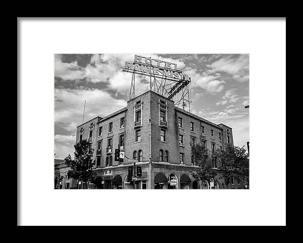 America Framed Print featuring the photograph Hotel Monte Vista - Flagstaff - Arizona - Black and White by Gregory Ballos