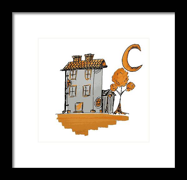 House Framed Print featuring the digital art House and moon by Piotr Dulski