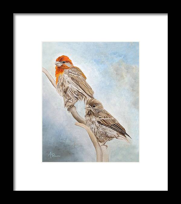 Finch Framed Print featuring the painting House Finch Couple by Angeles M Pomata