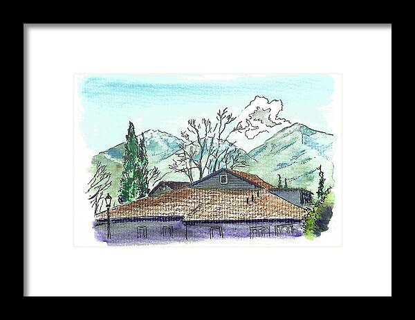Landscape Framed Print featuring the painting House in the Mountains by Masha Batkova