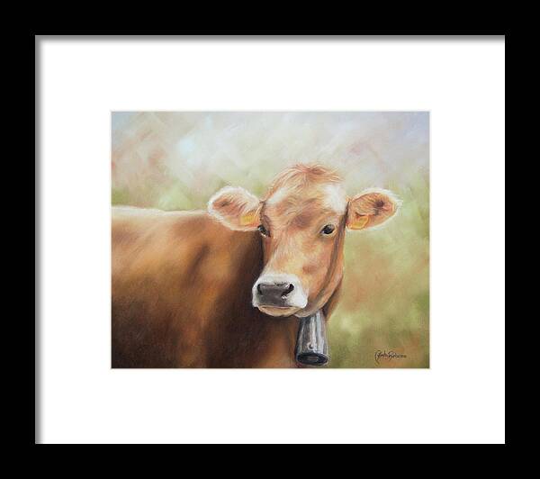 Cow Framed Print featuring the pastel How Now Brown Cow by Kirsty Rebecca