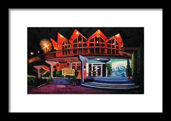 Asbury Art Framed Print featuring the painting Howard Johnsons at Night by Patricia Arroyo