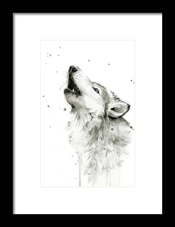 Watercolor Framed Print featuring the painting Howling Wolf Watercolor by Olga Shvartsur