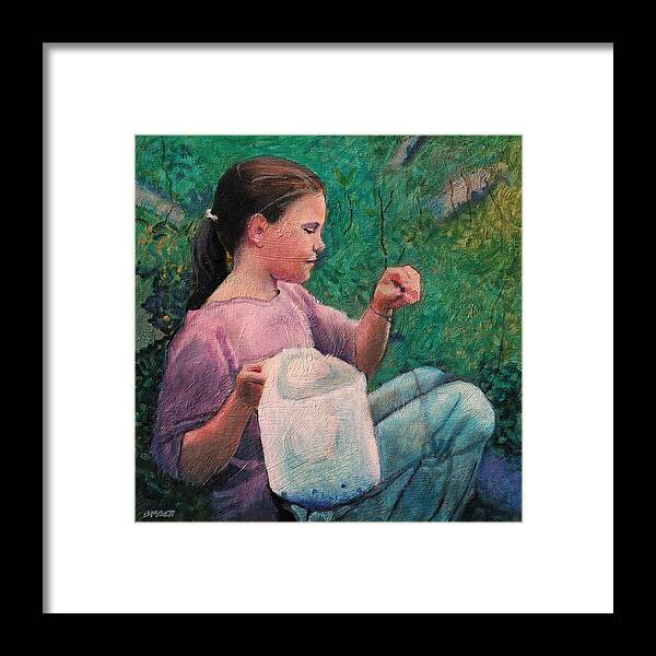 Girl Framed Print featuring the painting Huckleberry Picker by Robert Bissett