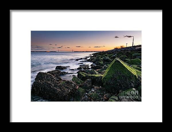 Sunset Framed Print featuring the photograph Hudson River and Verrazano-Narrows Bridge by Zawhaus Photography