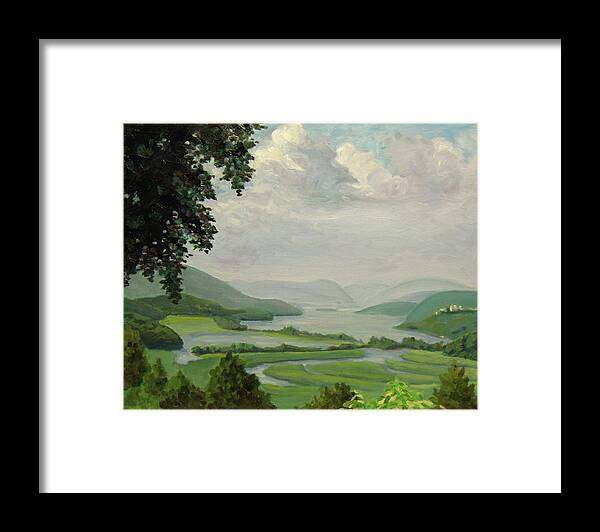 Landscape. Perspective Framed Print featuring the painting Hudson River Constitution Marshes by Nicolas Bouteneff