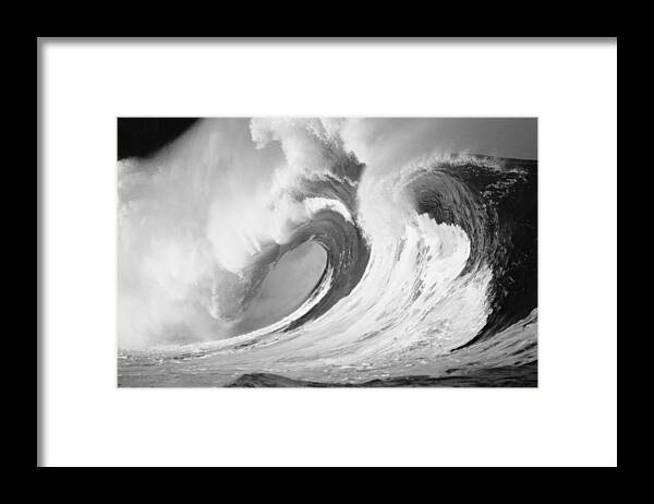 01-pfs0063 Framed Print featuring the photograph Huge Curling Wave - BW by Ali ONeal - Printscapes