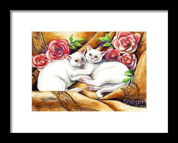 Cat Framed Print featuring the painting Hugging Cats by Linda L Martin