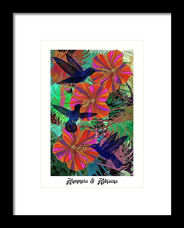 Hibiscus Framed Print featuring the digital art HUMMERS and HIBISCUS 24X16 by Sandra Selle Rodriguez