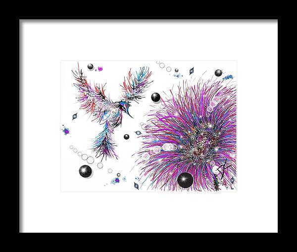 Bird Framed Print featuring the digital art Humming bird and flower by Darren Cannell