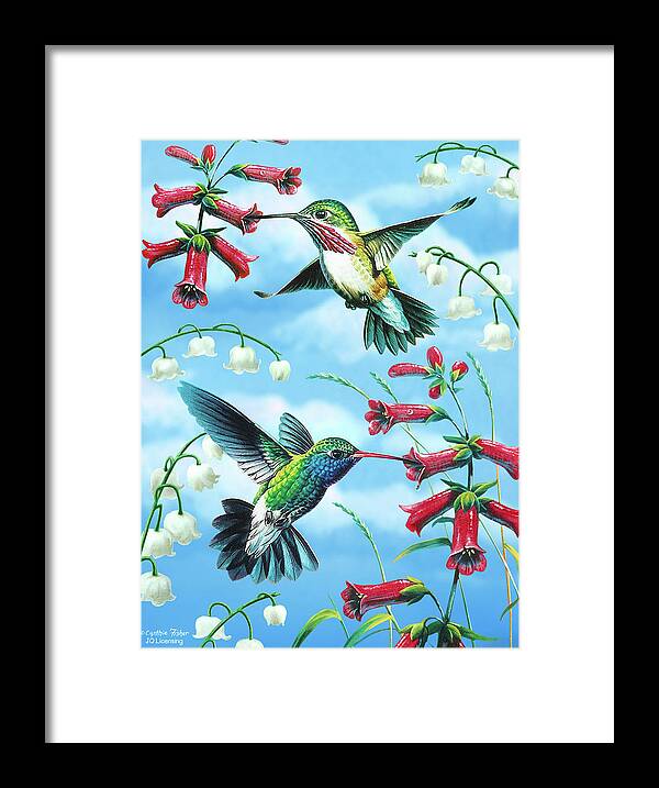 Hummingbird Framed Print featuring the painting Humming Birds by JQ Licensing