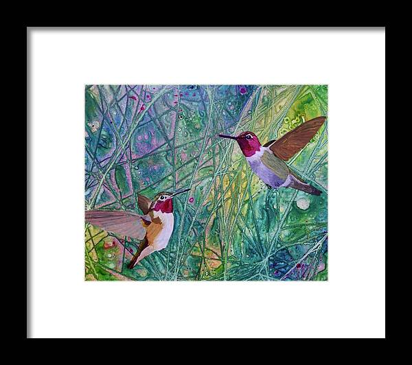 Hummingbird Framed Print featuring the painting Hummingbird Pair by Nancy Jolley