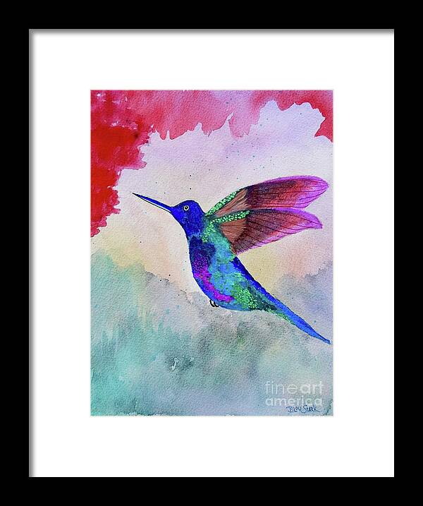  Framed Print featuring the painting Hummingbird Sees the Prize by Barrie Stark