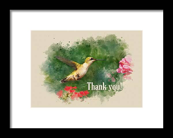 Thank You Framed Print featuring the mixed media Hummingbird Thank You Card by Christina Rollo