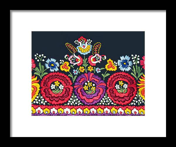 Matyo Embroidery Framed Print featuring the photograph Hungarian Magyar Matyo Folk Embroidery Detail by Andrea Lazar