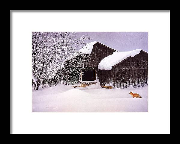 Snow Framed Print featuring the painting Hungry Hunter by Conrad Mieschke