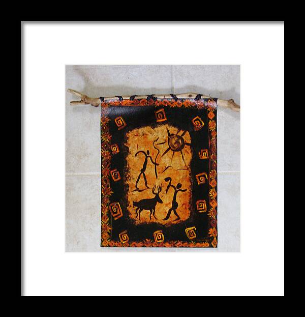 Cave Art Framed Print featuring the painting Hunters Wall Hanging by Shelley Bain