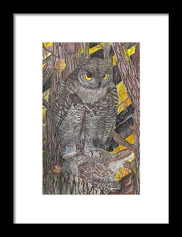 Owl Framed Print featuring the painting Hunting Owl by Darren Cannell