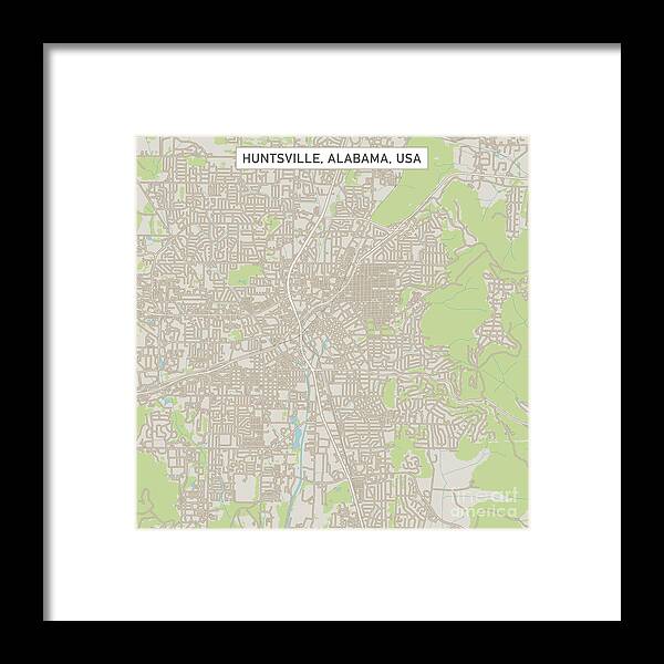 Huntsville Framed Print featuring the digital art Huntsville Alabama US City Street Map by Frank Ramspott