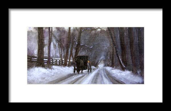 Winter Road Framed Print featuring the painting Hurrying Home by David Zimmerman