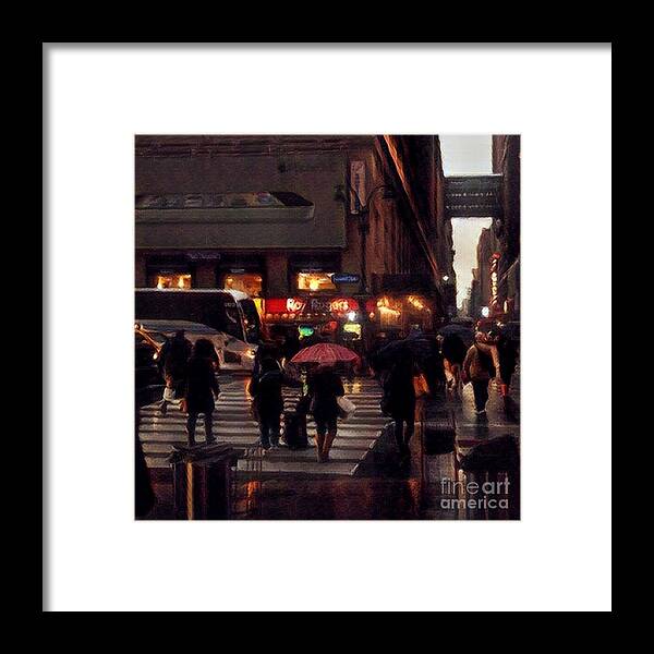 New York In The Rain Framed Print featuring the photograph Hurrying Home - New York in the Rain by Miriam Danar