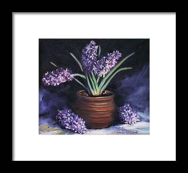Flowers Framed Print featuring the painting Hyacinths in a Pot by Nancy Griswold