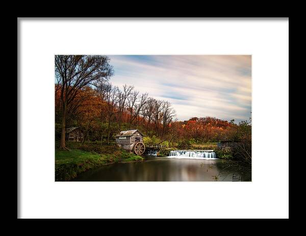 Mill Wisconsin Water Water Mill Historic Autumn Fall Colors Scenic Horizontal Landscape Framed Print featuring the photograph Hyde's Mill, Wisconsin by Peter Herman
