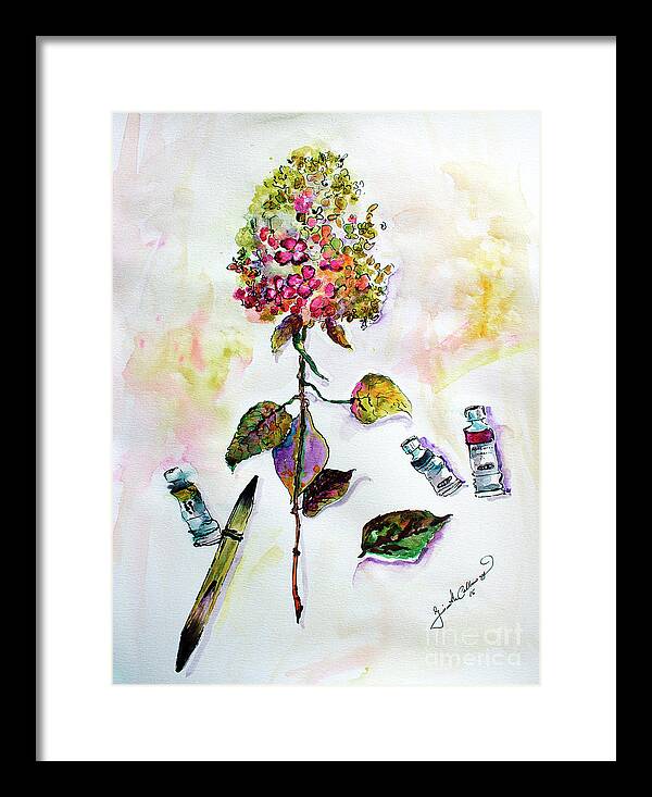 Still Life Framed Print featuring the painting Hydrangea Still Life with Objects by Ginette Callaway