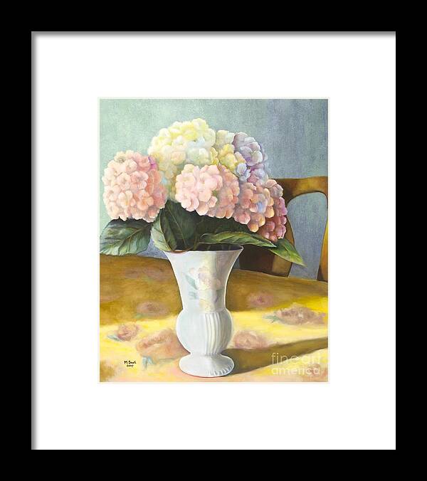 Still Life Framed Print featuring the painting Hydrangeas by Marlene Book