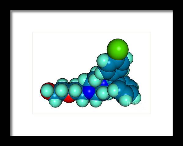 Hydroxyzine Framed Print featuring the photograph Hydroxyzine Molecular Model by Scimat