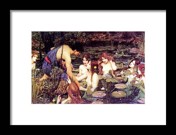 Hylas And The Nymphs Framed Print featuring the painting Hylas and the Nymphs by John William Waterhouse