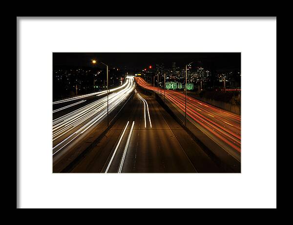 Night Framed Print featuring the photograph I-5 at Night 2 by Pelo Blanco Photo