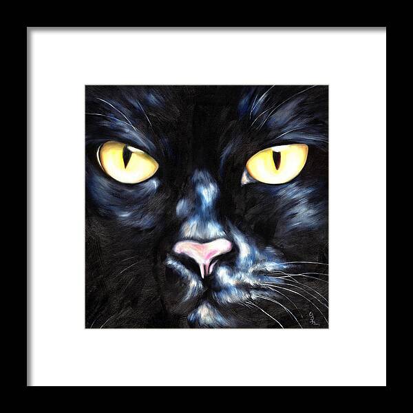 Black Cat Framed Print featuring the painting I am Night by Hiroko Sakai
