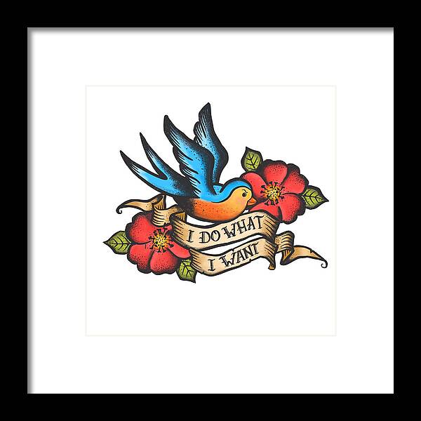I Do What I Want Vintage Bluebird And Rose Tattoo Framed Print by Little  Bunny Sunshine - Pixels Merch