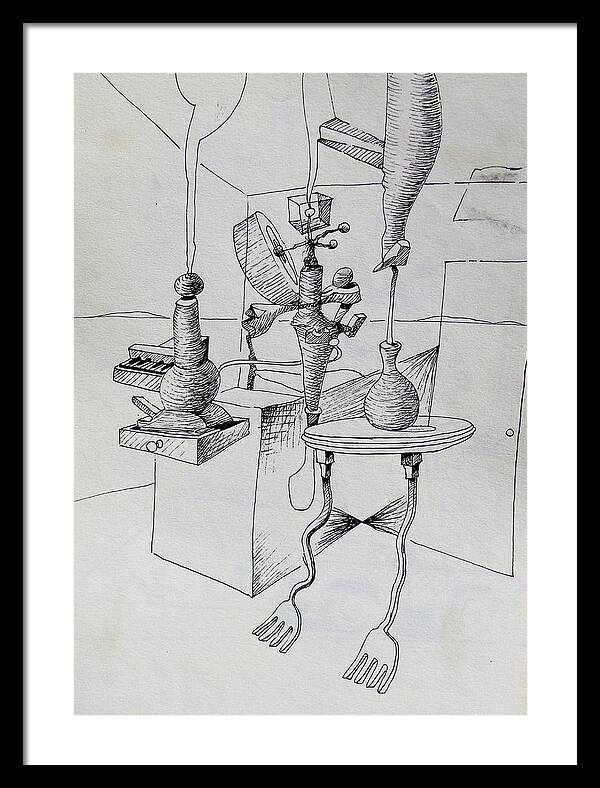 Surreal Framed Print featuring the drawing I don't Know by John Kaelin