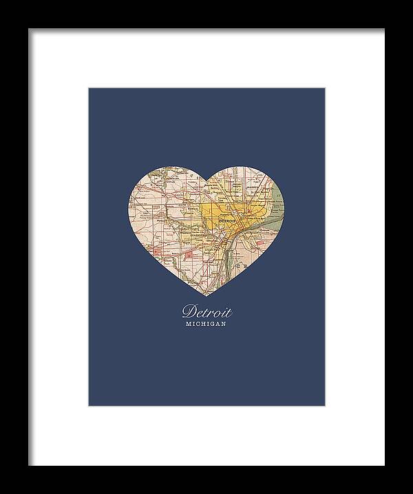 I Framed Print featuring the mixed media I Heart Detroit Michigan Vintage City Street Map Americana Series No 001 by Design Turnpike
