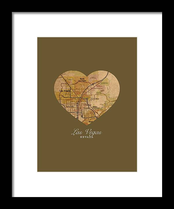 I Framed Print featuring the mixed media I Heart Las Vegas Nevada Vintage City Street Map Americana Series No 023 by Design Turnpike