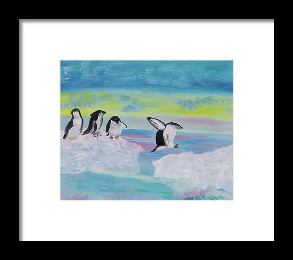Penguins Framed Print featuring the painting I Like Dreaming by Meryl Goudey