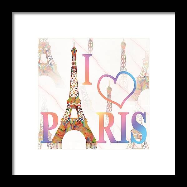 Paris Illustration Framed Print featuring the painting I LOVE PARIS mixed media by Georgeta Blanaru