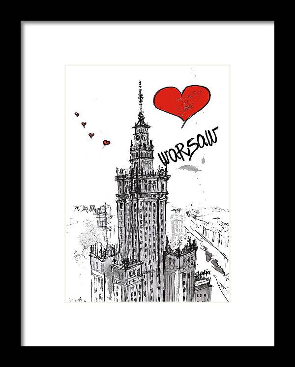 Warsaw Framed Print featuring the drawing I love Warsaw by Sladjana Lazarevic