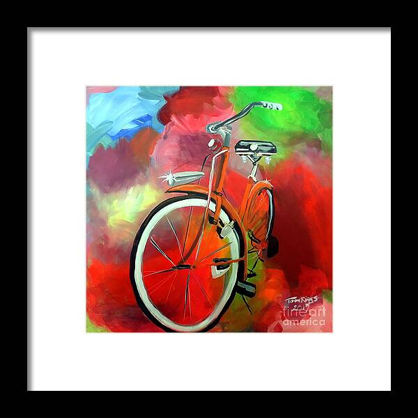 Bicycle Framed Print featuring the painting I Ride My Bike by Tom Riggs
