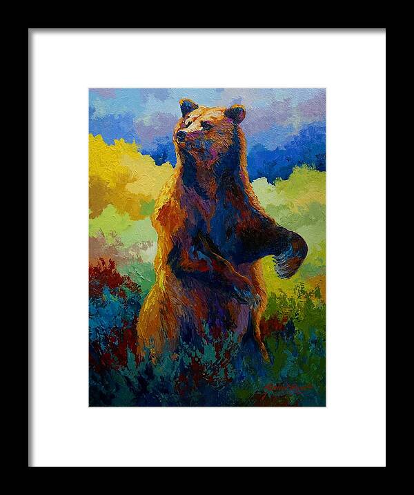 Bear Framed Print featuring the painting I Spy - Grizzly Bear by Marion Rose