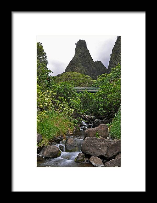 Iao Valley Needle Maui Hawaii Mountain Waterfall Landscape Photography Canvas Cards Island Trees Framed Print featuring the photograph Iao Valley Needle by Kelly Wade