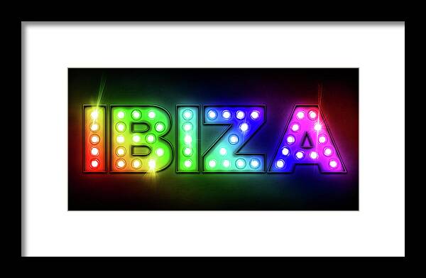 Ibiza Framed Print featuring the digital art Ibiza in Lights by Michael Tompsett