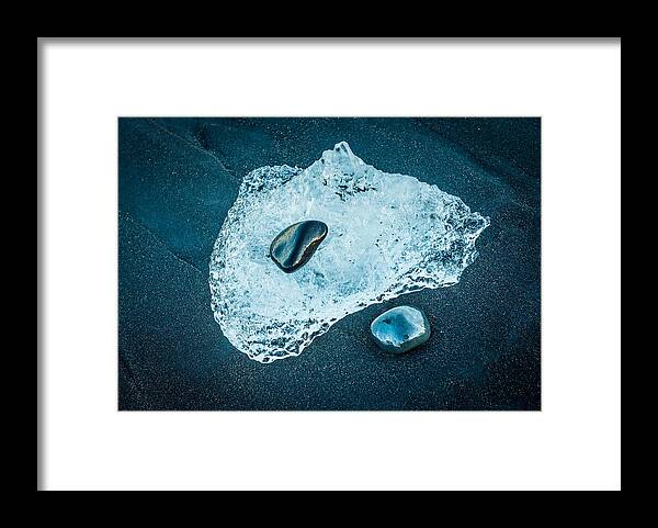 Ice Framed Print featuring the photograph Ice and Stones - Iceland Black Beach Photograph by Duane Miller