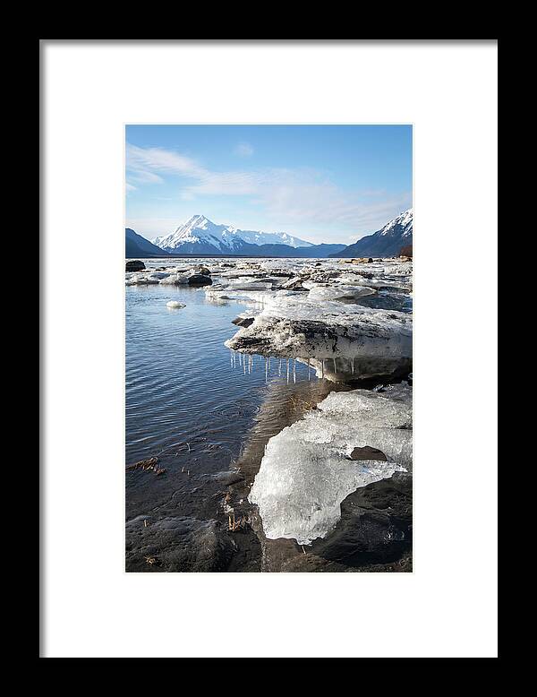 Chilkat Estuary Framed Print featuring the photograph Ice chunks in the Chilkat Estuary by Michele Cornelius